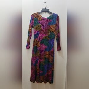 Farm Rio New with tags Sheath Midi fitted Dress Pink Printed Long Sleeve Medium